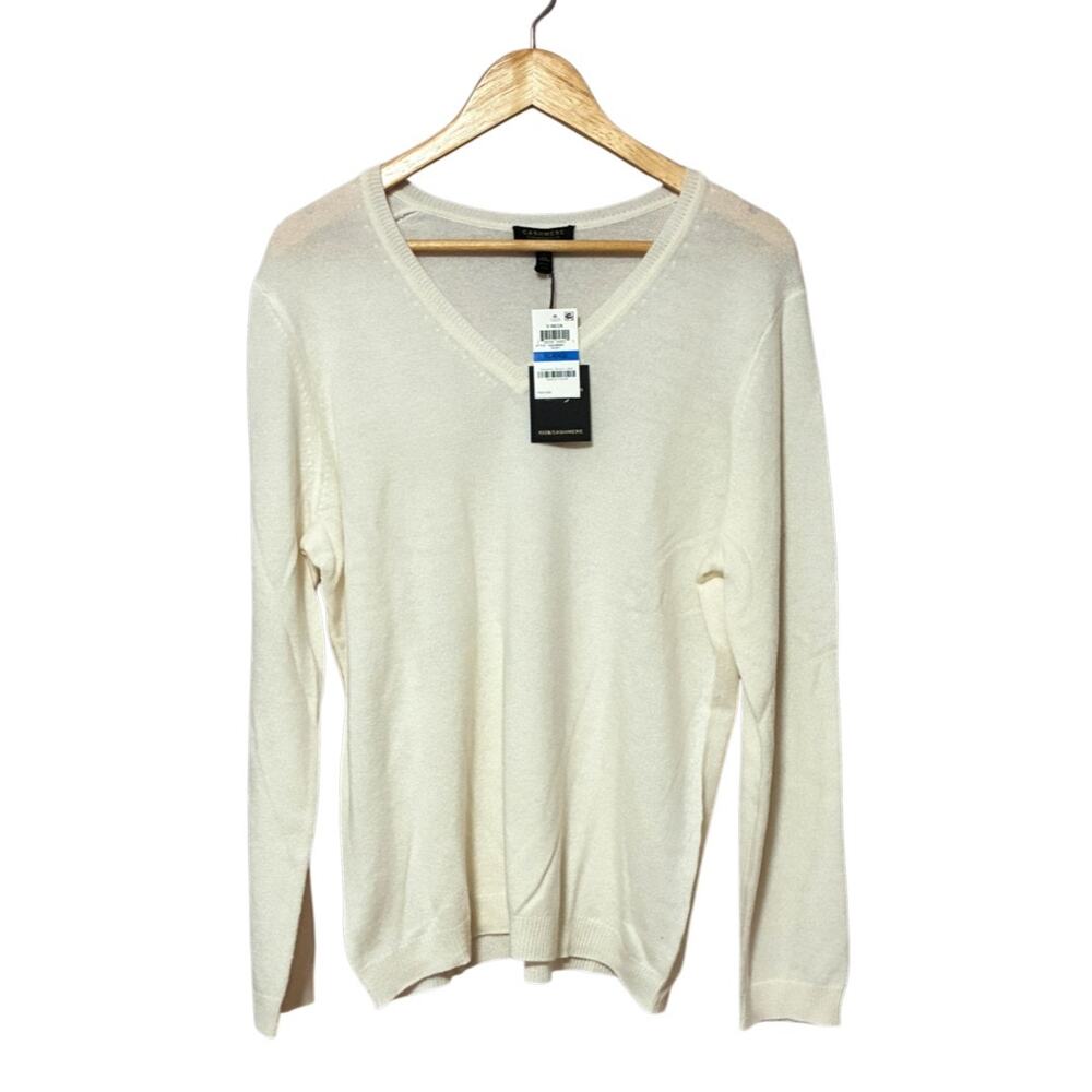 Charter Club Cashmere Sweater Cream V Neck Womens XL NWT New With Tags